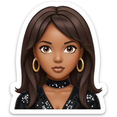LeToya Luckett with long dark brown hair, black sequin tour outfit  sticker