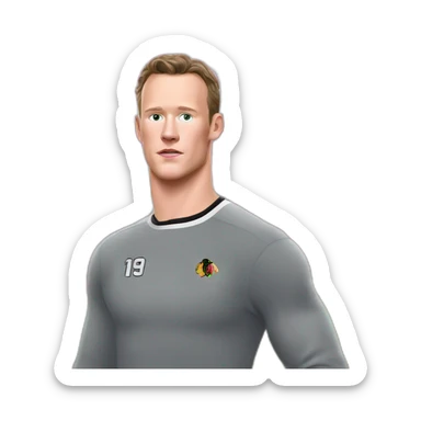 Jonathan Toews standing in front of pink mansion sticker