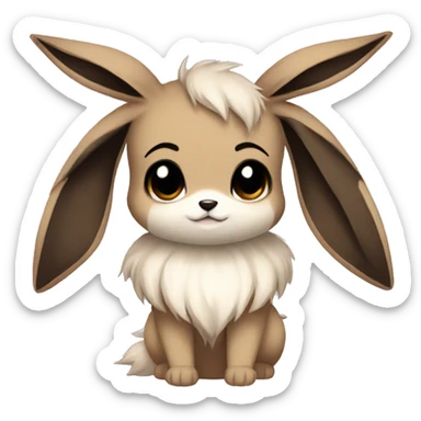 Kawaii Pale Eevee with dark brown long emo hair covering her eyes Full Body sticker