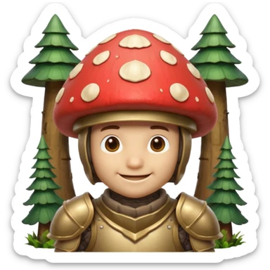 mushroom knight portrait, head and shoulders only, helmet made entirely of a large mushroom cap, textured mushroom surface, tiny fantasy armor collar, heroic smile, magical forest vibe, 3D cartoon, mobile game icon style, clean background, no text, no watermark
 
 sticker