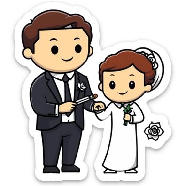 Person in fancy suit sneaking into wedding ceremony with mischievous smile, uninvited guest, smoking joint sticker