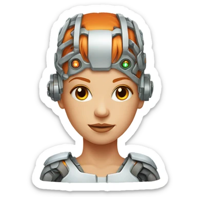 Head Female cyborg orange hair and circuits sticker