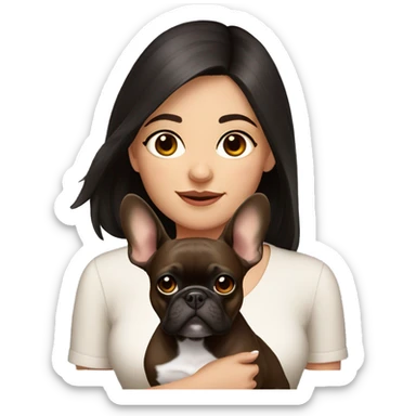 dark haired girl with brown french bulldog sticker