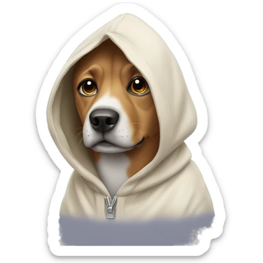 Dog wearing a hodie sticker