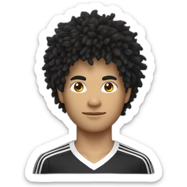 un algérien cheveux noir bouclé  nez long qui porte le maillot de foot du japon avec ecrit "Le hout" dessus sticker