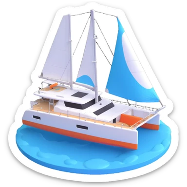 a lagoon 42 catamaran with no wording on the boat and an i message chat bubble icon coming out the top of the boat  sticker