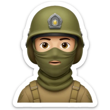 
an Iraqi soldier with a serious face, wearing a helmet and a balaclava covering his mouth sticker