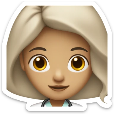 girl with light brown skin and long black hair and brown eyes and stethoscope sticker