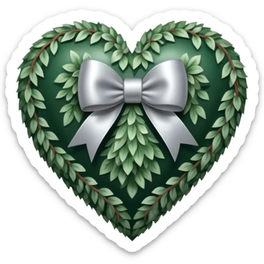 forest heart with silver bow and heart pattern on the bow sticker