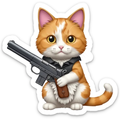 a cat with a gun sticker