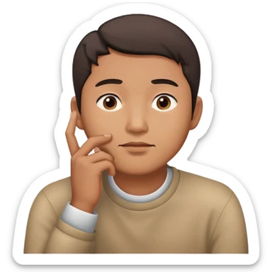 Asian man thinking with his hand on his chin sticker