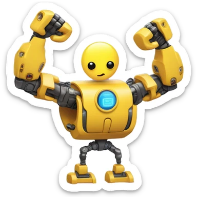 Flexing yellow robotic bicep and forearm with shocks and circuits sticker
