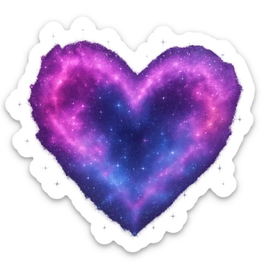 a heart made of cosmic dust and stardust, glowing with pink and blue nebula clouds sticker