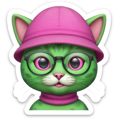 alien cat with pink hat  and spectacles sticker