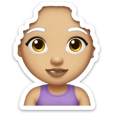 Embroidery of chubby girl with wavy black black hairs, mountain eyebrows smile sticker