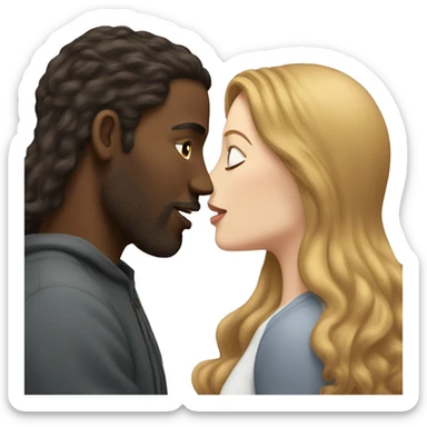 Black man passionately kissing white womanwith long brown hair  sticker