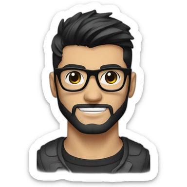 Zayn Malik's upper body exudes style with black glasses, a sharp black beard, and dark, captivating black eyes sticker