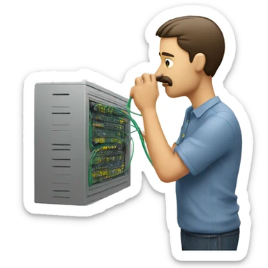 a man sniffing an ethernet wire sticker