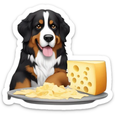Bernese mountain dog eating swiss cheese fondue sticker