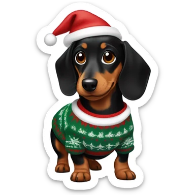 Black and Tan miniature dachshund in Christmas jumper sticker