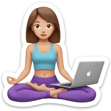 A white girl with brown hair who works remotely through her laptop and enjoys yoga sticker