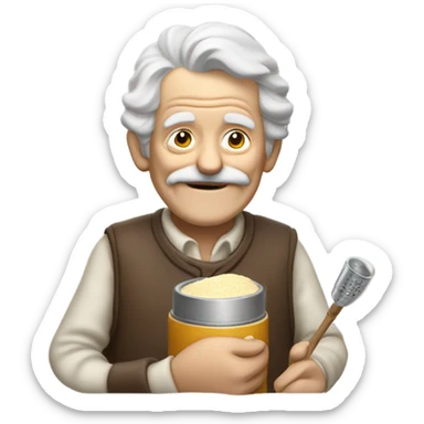old man with lighter and a spoon of baking powder sticker