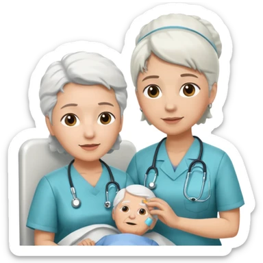 Quiero una imagen de cuidados paliativos una enfermera cuidando a una anciana sticker