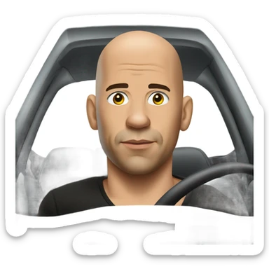 Vin Diesel in profile driving a car sticker