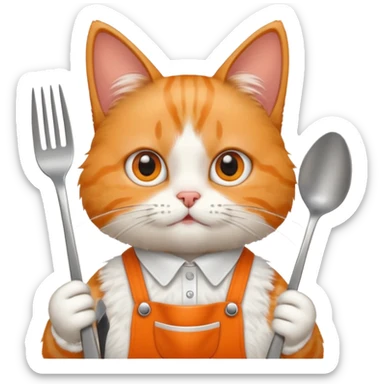 cat with a bib and fork sticker