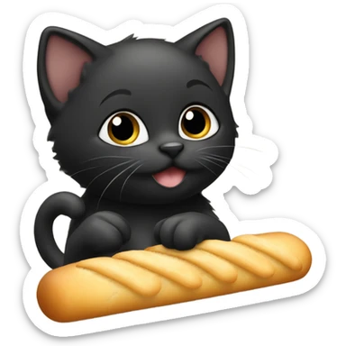 Black kitten eating an Italian breadstick  sticker