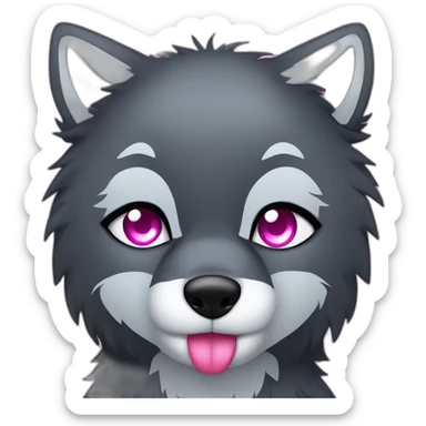 Black wolf with blue eyes kissing gray tiger with pink eyes sticker