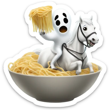 Ghost riding a horse with a bowl of spaghetti sticker