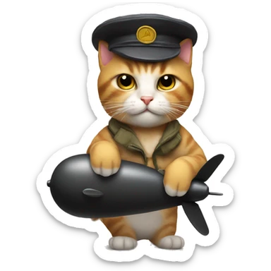 Cat with propeller hat on and bomb in hand  sticker