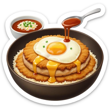 katsudon in a bowl with sauce on top sticker