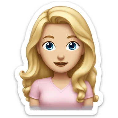acurvy blonde woman with long hair, blue eyes and a light pink shirt sticker