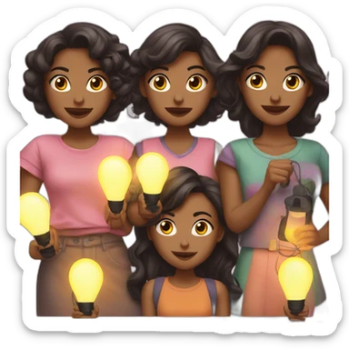 five girls with lamps sticker