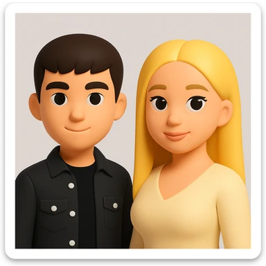 In the style of 3D Emoji, slightly increase the volume of the upper body of the girl, separate the girl and the boy from each other, and make the skin color the same for both characters. The style should reflect the Microsoft style 3D fluent emojis with concise and clear features. sticker