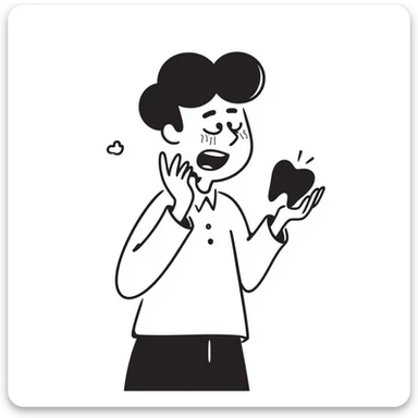 a black and white doodle of a toothache sticker