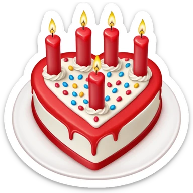 Red heartfelt reel we we saw v shaped birthday cake, top view, 4 candles sticker