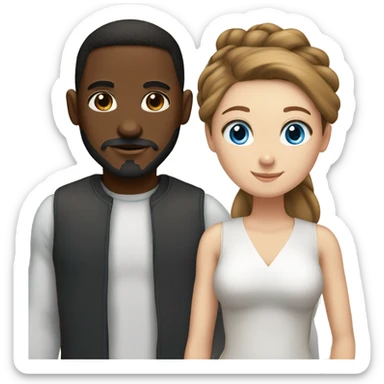 Black man couple with bun, moustache and beard and white girl with blue eyes and long, straight brown hair sticker