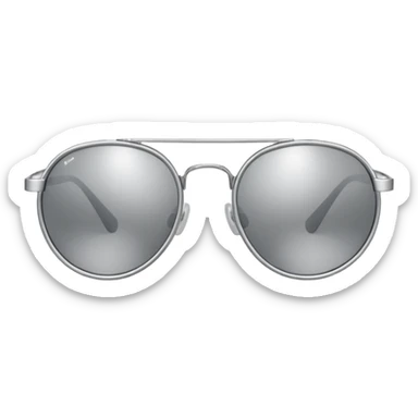 A pair of luxury sunglasses emoji with silver chrome frame, smooth rounded lenses, reflective metallic surface, high-end swag aesthetic, minimal and clean design, iOS emoji style, centered, white background sticker