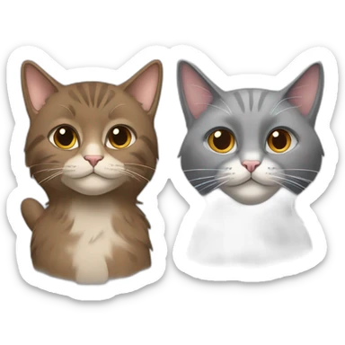 two cats, one big full brown long hair and one small gray short hair sticker