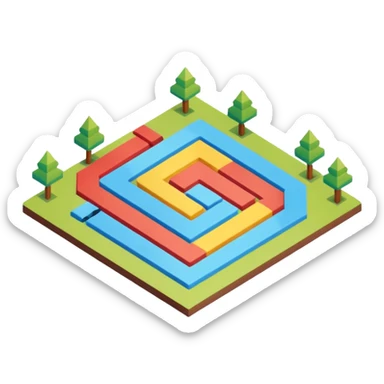 an isometric field with multi-colored tiles and directional arrows sticker