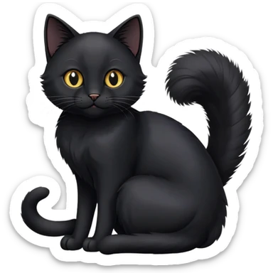 cinematic-[black cat]-realistic-full-body-sitting-emoji,-tail-curled-playfully-around-its-paws,-head-tilted-dramatically,-sleek-[black]-fur,-simplified-yet-hilariously-adorable-features,-highly-detailed,-glowing-with-an-almost-sarcastic-glow sticker