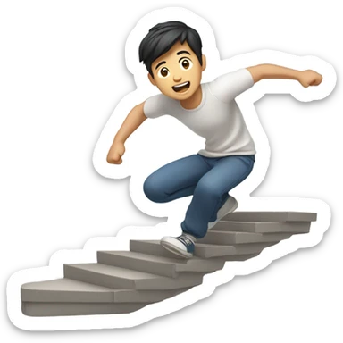 Asian guy falling down long steps sticker