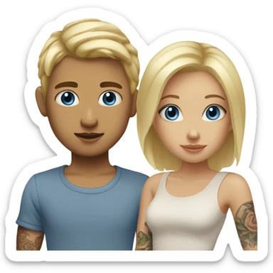 Blonde girl blue eyes with blonde boy short hair with tattoos  sticker