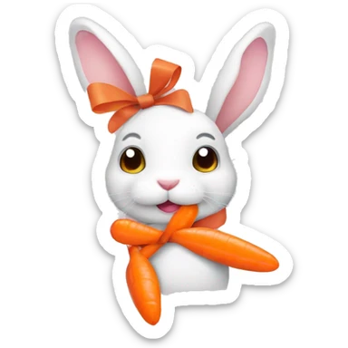 cute rabbits with a ribbon and carrots sticker