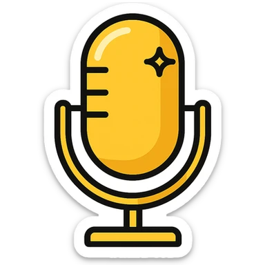 icon of a golden microphone, stylized, shiny gold, simple geometric shapes, bold and clean, no background sticker