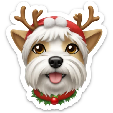 white morkie dog wearing a reindeer headband sticker