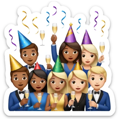 Women and men with a champagne cup new year sticker